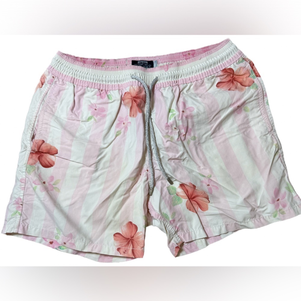 Vilebrequin Pink & White Floral Stripe Swim Trunks – Size Large- good condition